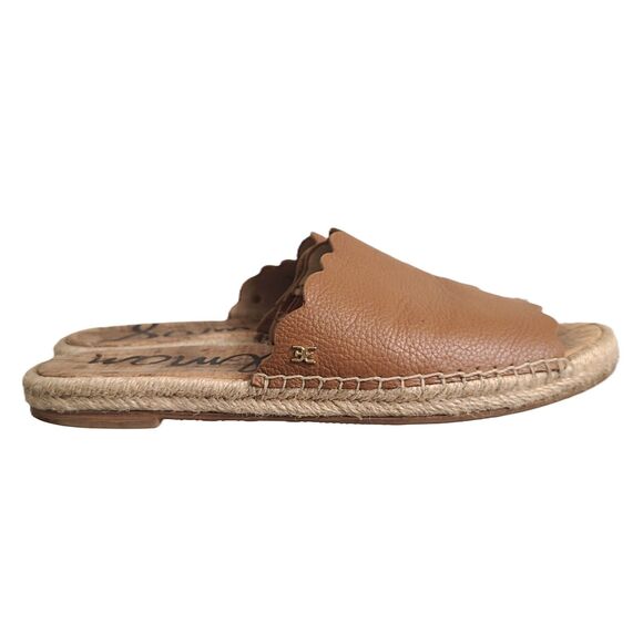 Sam Edelman Andy 10 Brown Leather Slip On Flat Espadrille Slides Sandals Minimal - Picture 1 of 7